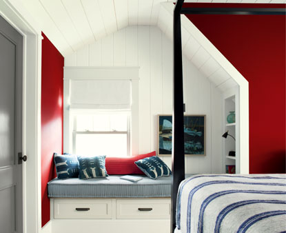 Caliente Red paint colour on bedroom walls