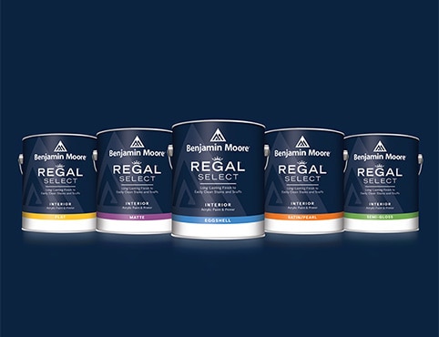 Five cans of Regal Select Interior Paint.