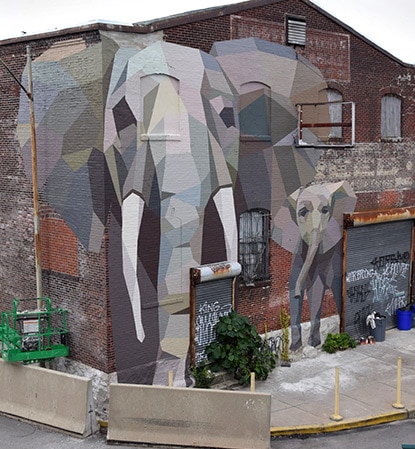 A gray elephant roars to life as part of the Mary Lacy Mural Tour.