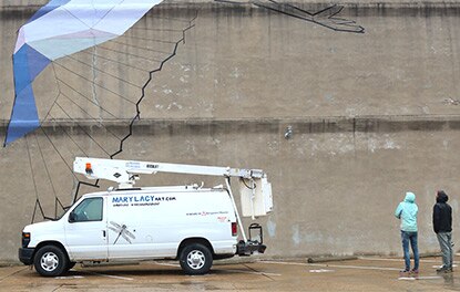 Mary Lacy's truck rests at a stop along her mural tour.