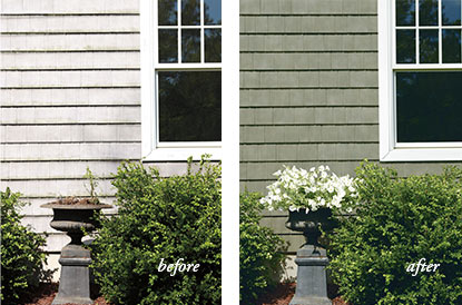 The impact that UV light and weather have on vinyl siding is shown. The impact that UV light and weather have on vinyl siding is shown.