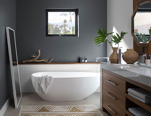 Top floor bathroom with angled ceiling