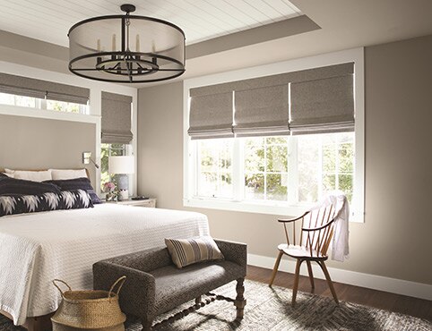 A lovely neutral bedroom with walls and ceiling in Silver Fox 2108-50 and ceiling recess in Baby's Breath OC-62. A lovely neutral bedroom with walls and ceiling in Silver Fox 2108-50 and ceiling recess in Baby's Breath OC-62.
