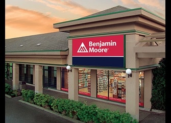 An exterior image of a Benjamin Moore retail store.