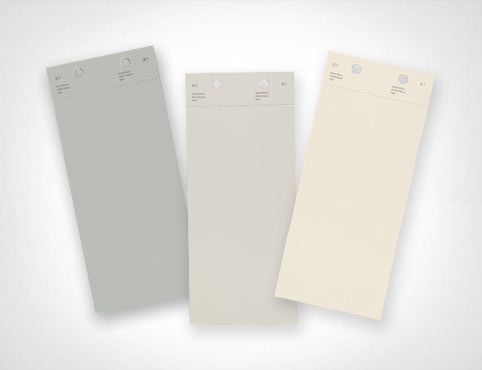Benjamin Moore colour swatches in Metropolitan AF-690, Balboa Mist 1549 and Navaho White OC-95, from left to right. Benjamin Moore colour swatches in Metropolitan AF-690, Balboa Mist 1549 and Navaho White OC-95, from left to right.