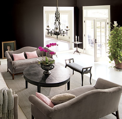 Living room walls painted in Black Beauty Aura Paint color