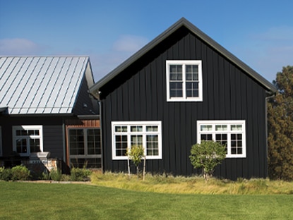 Full house exterior siding painted in Black Satin Regal Select Paint Colour