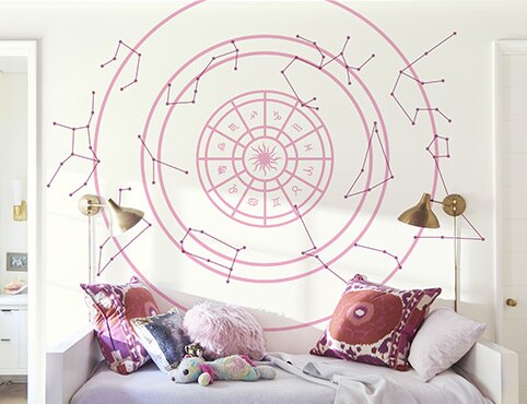 The constellations of the Zodiac as a wall decal.