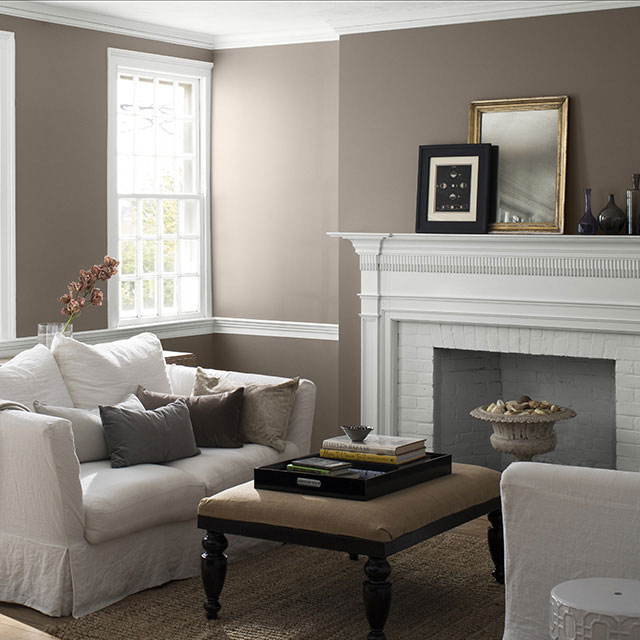 A living room painted in warm Stardust 2109-40 to show the impact of warm paint colors.