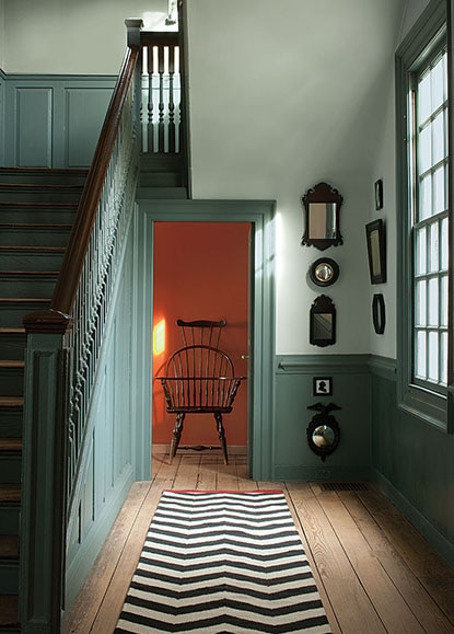 Traditional staircase and patterned rug Traditional staircase and patterned rug