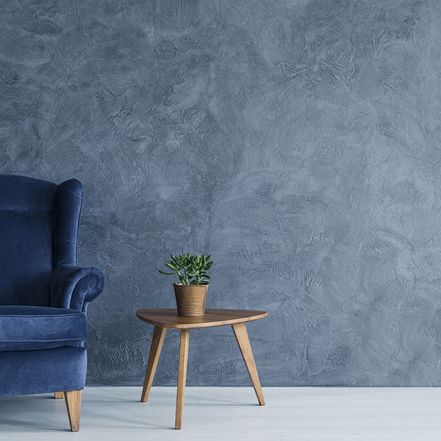 Blue-gray color washed walls.