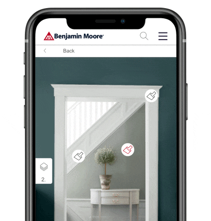 Una captura de pantalla de la aplicación Color Portfolio™ de Benjamin Moore en un teléfono inteligente. Una captura de pantalla de la aplicación Color Portfolio™ de Benjamin Moore en un teléfono inteligente.