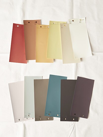 Two rows of Colour Swatches, one displaying warm hues, the other displaying cool hues.
