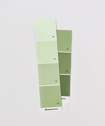 Échantillons de couleurs dans un présentoir Benjamin Moore 