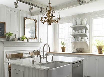 Kitchen painted in neutral paint colors with eggshell finish walls