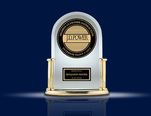 A J.D. Power Award trophy honoring Benjamin Moore for the highest customer satisfaction for Paint Retailers in the J.D. Power 2022 Paint Satisfaction Study.