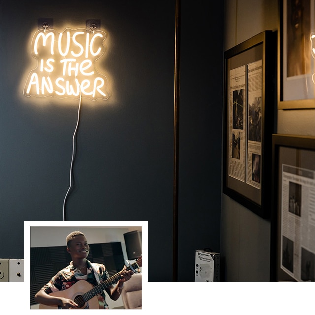 Zaire's music studio painted in Benjamin Moore Deep Space 2125-20 and Shaker Gray 1594. Zaire's music studio painted in Benjamin Moore Deep Space 2125-20 and Shaker Gray 1594.