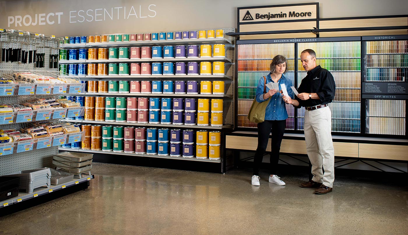 The interior of an independently owned Benjamin Moore retailer.