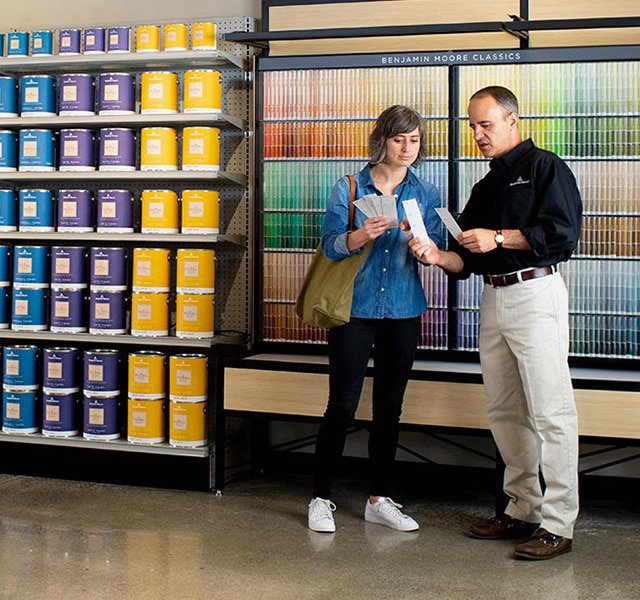 The interior of an independently owned Benjamin Moore retailer.