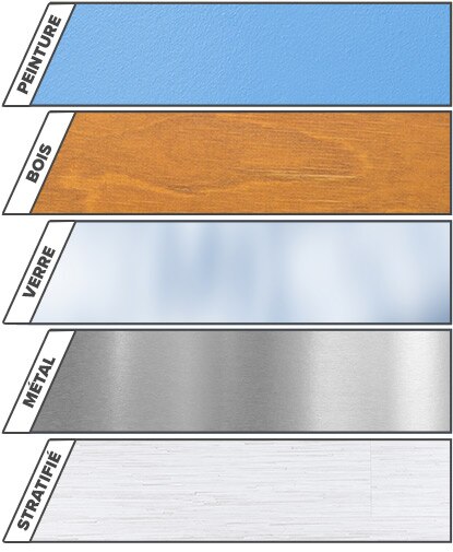 Une sélection de surfaces peintes, en bois, en verre, en métal et en stratifié reflète la polyvalence de la peinture à essuyage à sec Notable. Une sélection de surfaces peintes, en bois, en verre, en métal et en stratifié reflète la polyvalence de la peinture à essuyage à sec Notable.