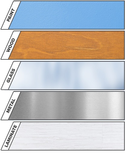An array of painted, wood, glass, metal and laminate surfaces reflects the versatility of of Notable Dry Erase.