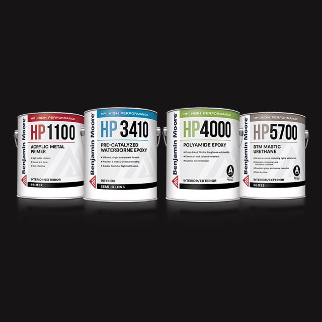 HP1100 Acrylic Metal Primer, HP3410 Pre-Catalyzed Waterborne Epoxy, HP4000 Polyamide Epoxy, and HP5700 DTM Mastic Urethane
