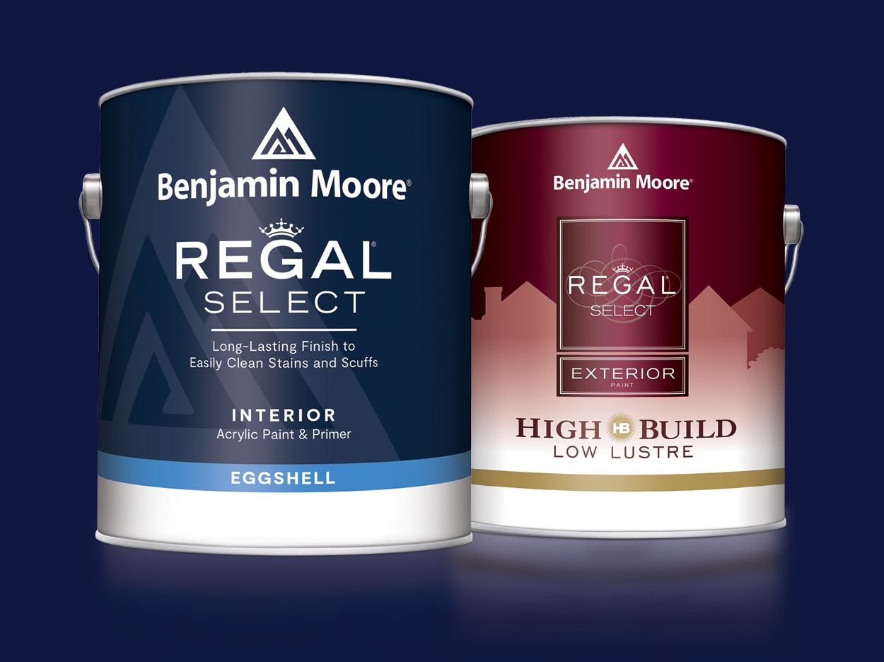 A can of Regal® Select Interior and a can of Regal Select Exterior High Build.
