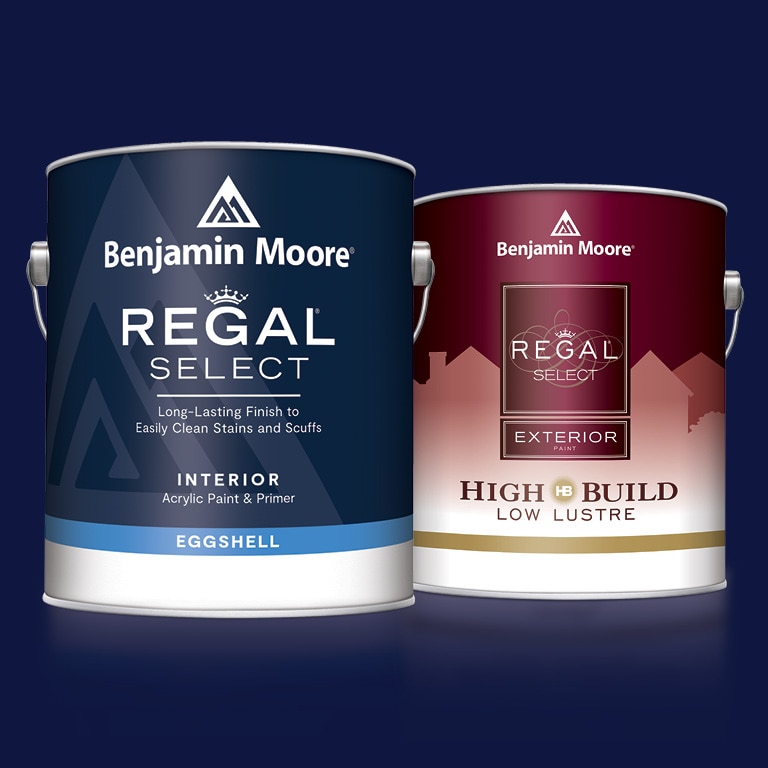 A can of Regal® Select Interior and a can of Regal Select Exterior High Build.