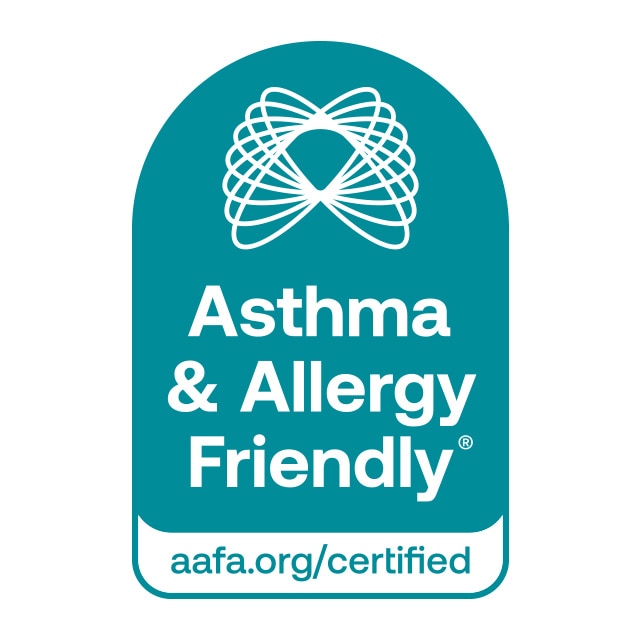 A seal indicating Asthma and Allergy Friendly® certification.