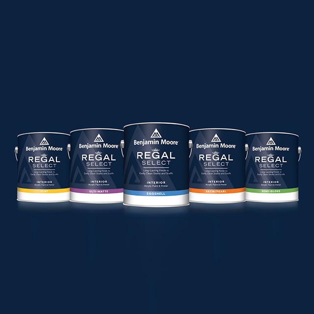 Five cans of Regal Select Interior Paint.