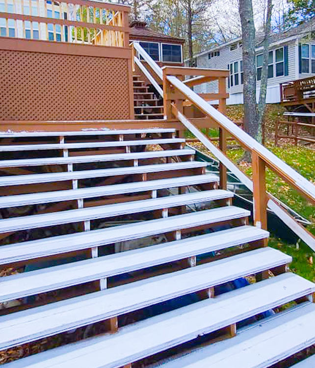 Stairs leading up to a deck.