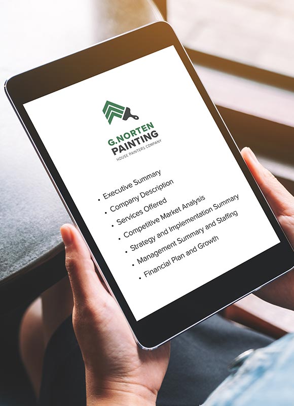 business plan for paint manufacturing company pdf A painting company business plan is displayed on a tablet.