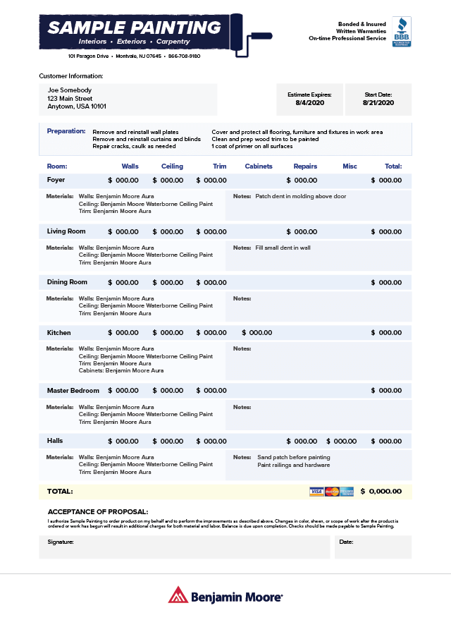 Customizable sample painting estimate template. Customizable sample painting estimate template.