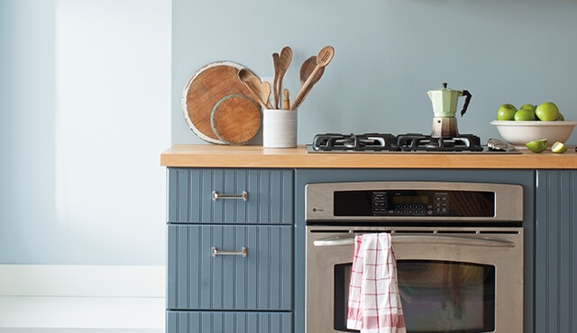 Beautifully painted kitchen cabinets.