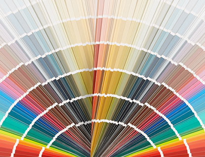 A fan deck of paint colours represents all colour families.