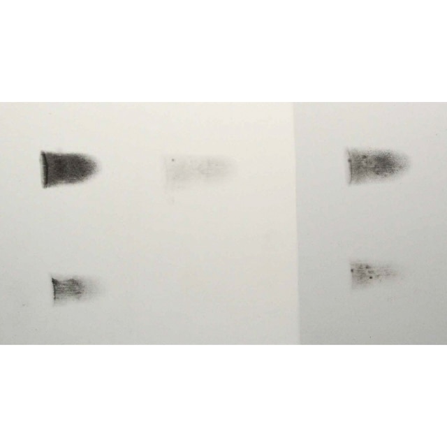 Comparing scuffs left on a Leading Brand paint, Scuff-X®, and another Leading Brand, all Eggshell sheen. The top scuff marks are uncleaned, while the bottom scuff marks remain after being cleaned with soap and water.