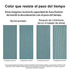 Imágenes en paralelo que muestran cómo Aura® Pintura para exteriores resiste la decoloración con el tiempo, en comparación con un competidor nacional.