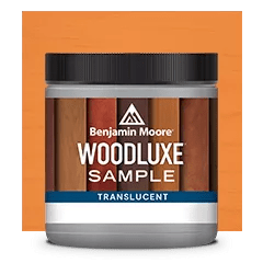 Miniatura de un frasco de Woodluxe® Muestra de tinte para exteriores en Traslúcido sobre un fondo en Redwood ES-20.