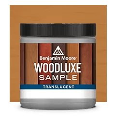 Miniatura de un frasco de Woodluxe® Muestra de tinte para exteriores en Traslúcido sobre un fondo en Teca ES-30.