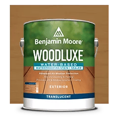 Miniatura de un recorte de lata de Woodluxe® Tinte para exteriores al agua Traslúcido sobre un fondo en Marrón Castaña ES-65.
