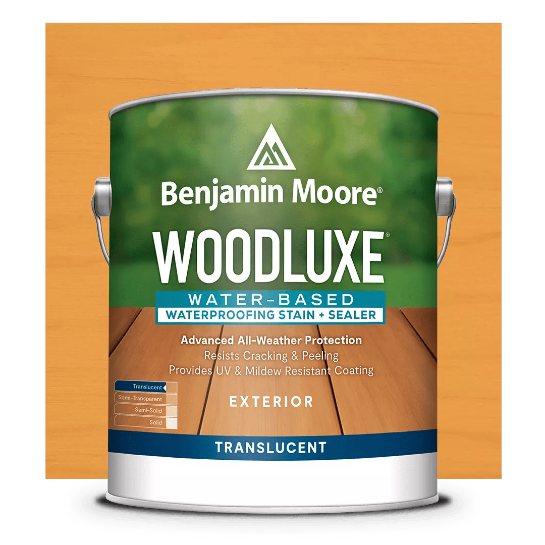Un recorte de lata de Woodluxe® Tinte para exteriores al agua Traslúcido sobre un fondo en Cedro ES-40.