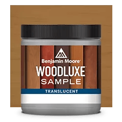 Miniatura de un frasco de Woodluxe® Muestra de tinte para exteriores en Traslúcido sobre un fondo en Marrón Castaña ES-65.